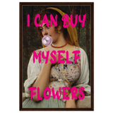 "Bubblegum Venus – I Can Buy Myself Flowers" | Pop Art Renaissance Remix - Framed Canvas - 60x90 cm / 24x36″ - Dark wood frame