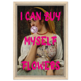 "Bubblegum Venus – I Can Buy Myself Flowers" | Pop Art Renaissance Remix - Framed Canvas - 30x45 cm / 12x18″ - Wood frame