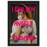 "Bubblegum Venus – I Can Buy Myself Flowers" | Pop Art Renaissance Remix - Framed Canvas - 30x45 cm / 12x18″ - Black frame