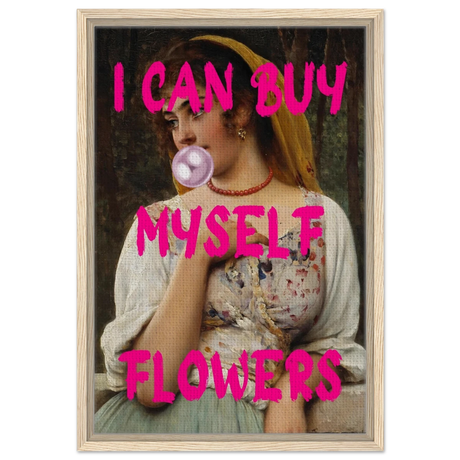"Bubblegum Venus – I Can Buy Myself Flowers" | Pop Art Renaissance Remix - Framed Canvas - 40x60 cm / 16x24″ - Wood frame