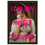 "Bubblegum Venus – I Can Buy Myself Flowers" | Pop Art Renaissance Remix - Framed Canvas - 40x60 cm / 16x24″ - Dark wood frame