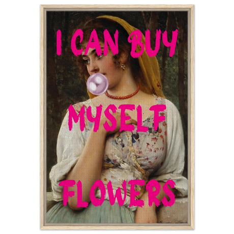 "Bubblegum Venus – I Can Buy Myself Flowers" | Pop Art Renaissance Remix - Framed Canvas - 60x90 cm / 24x36″ - Wood frame