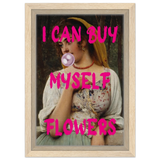 "Bubblegum Venus – I Can Buy Myself Flowers" | Pop Art Renaissance Remix - Framed Canvas - 20x30 cm / 8x12″ - Wood frame