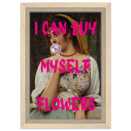 "Bubblegum Venus – I Can Buy Myself Flowers" | Pop Art Renaissance Remix - Framed Canvas - 20x30 cm / 8x12″ - Wood frame