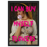 "Bubblegum Venus – I Can Buy Myself Flowers" | Pop Art Renaissance Remix - Framed Canvas - 50x75 cm / 20x30″ - Black frame