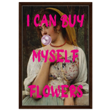 "Bubblegum Venus – I Can Buy Myself Flowers" | Pop Art Renaissance Remix - Framed Canvas - 50x75 cm / 20x30″ - Dark wood frame