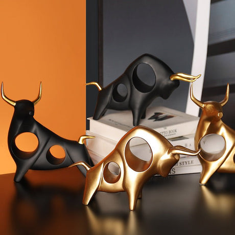 Bull Resin Sculpture – Modern Power & Elegance Home Décor - Black - Obsidian Strength - 