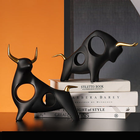 Bull Resin Sculpture – Modern Power & Elegance Home Décor - Black - Obsidian Strength - 