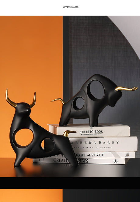 Bull Resin Sculpture – Modern Power & Elegance Home Décor - Black - Obsidian Strength - 