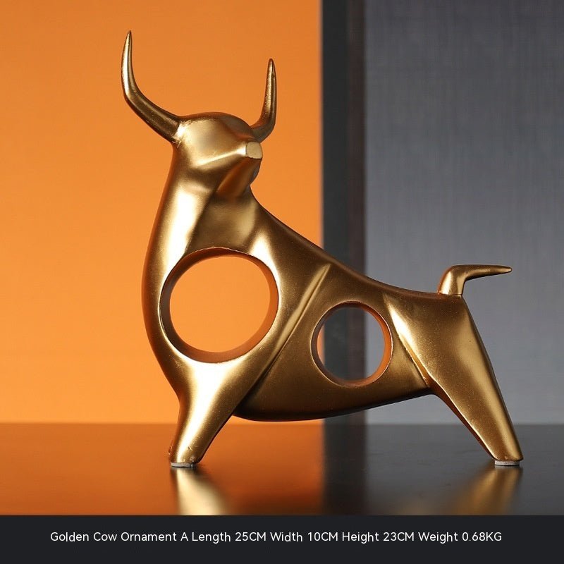 Bull Resin Sculpture – Modern Power & Elegance Home Décor - Gold - Obsidian Strength - 