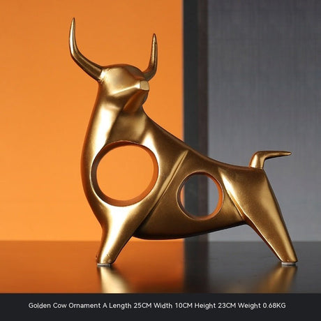 Bull Resin Sculpture – Modern Power & Elegance Home Décor - Gold - Obsidian Strength - 