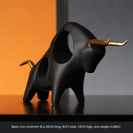Bull Resin Sculpture – Modern Power & Elegance Home Décor - Black - Golden Triumph - 