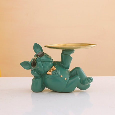 Bulldog Resin Storage Tray – Modern Minimalist Decorative Organizer - Green - 