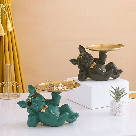 Bulldog Resin Storage Tray – Modern Minimalist Decorative Organizer - Black - 
