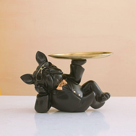 Bulldog Resin Storage Tray – Modern Minimalist Decorative Organizer - Black - 