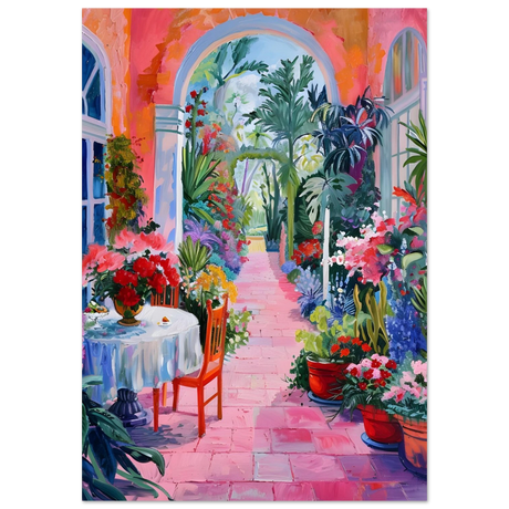 garden of morning light blooming terrace escape wall art print20x30 cm / 8x12″Brushed Aluminum Print