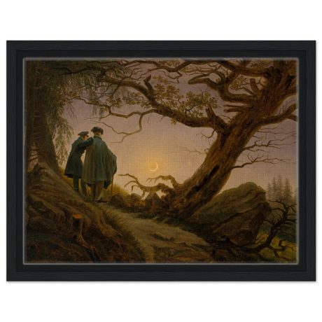 two men contemplating the moon by caspar david friedrich romantic landscape wall art print20x30 cm / 8x12″Framed Canvas