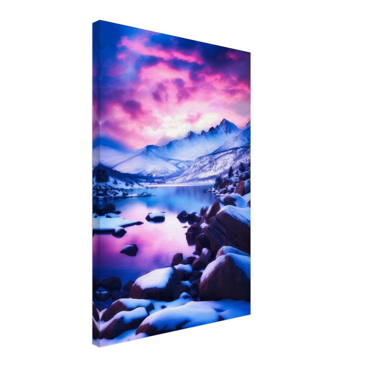 twilight serenity snowy mountain lake at sunset wall art print50x75 cm / 20x30″Wood Prints