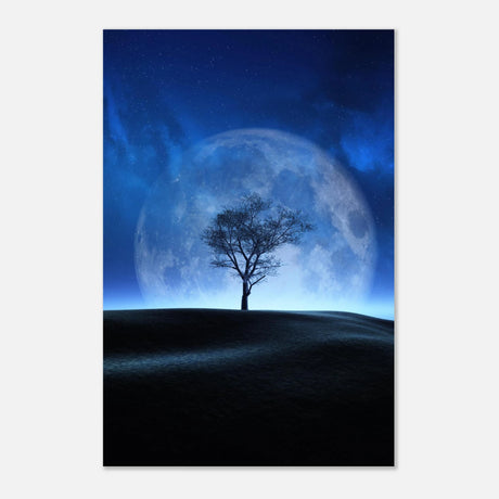 lunar silence a moonlit whisper in the night dreamy digital fantasy landscape wall art print20x30 cm / 8x12″Framed Canvas