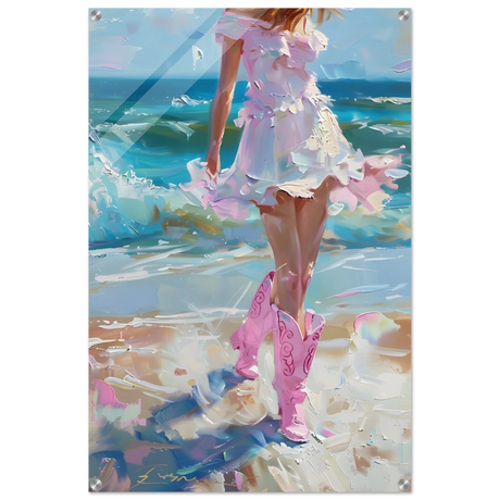 seaside sass pink boots ocean breeze wall art print60x90 cm / 24x36″Framed Canvas