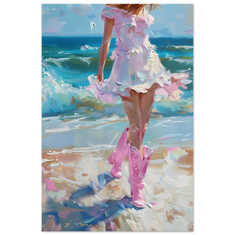 seaside sass pink boots ocean breeze wall art print50x75 cm / 20x30″Wood Prints