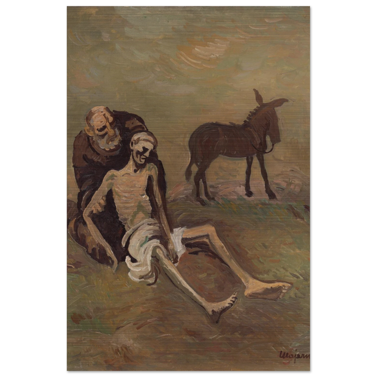 The Good Samaritan by CypriÃ¡n MajernÃ­k â€“ Expressionist Biblical Wall Art PrintFramed Canvas30x40 cm / 12x16â€³