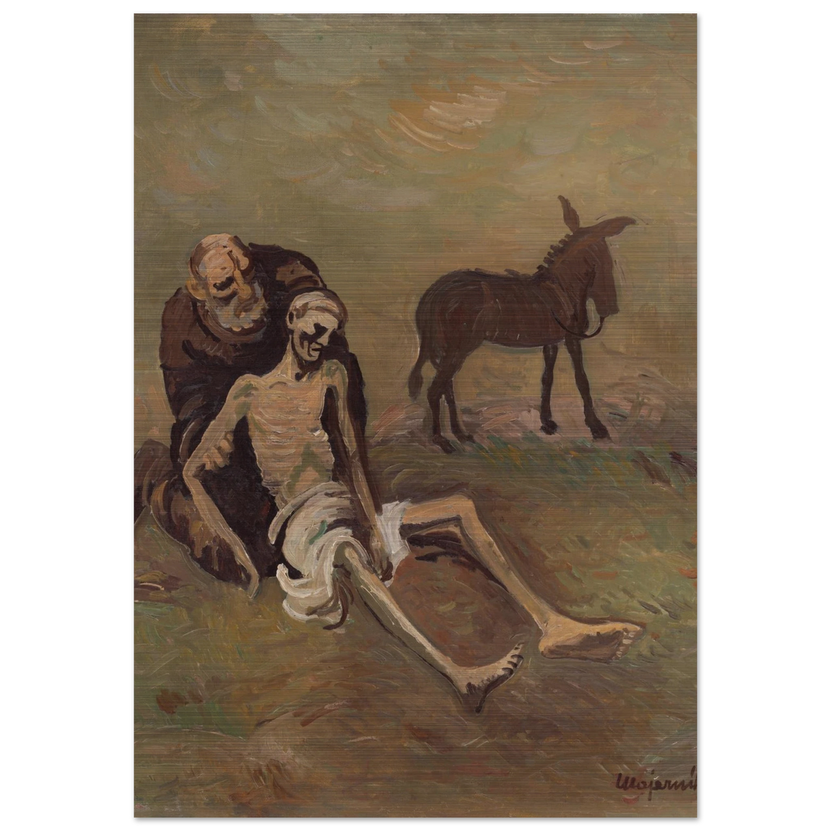 The Good Samaritan by CypriÃ¡n MajernÃ­k â€“ Expressionist Biblical Wall Art PrintWood Prints20x30 cm / 8x12â€³