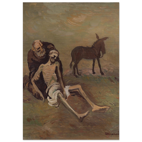 The Good Samaritan by CypriÃ¡n MajernÃ­k â€“ Expressionist Biblical Wall Art PrintWood Prints20x30 cm / 8x12â€³