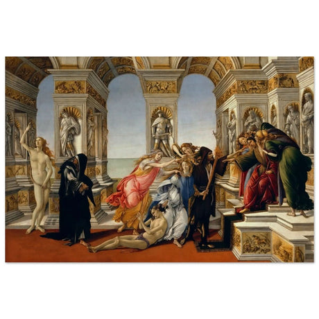 Calumny of Apelles by Sandro Botticelli 1495 | Vintage Art wall art print - Wood Prints - 50x75 cm / 20x30″ - 