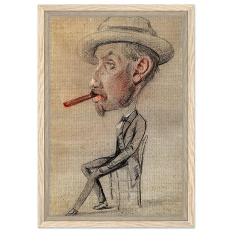 Caricature of a Man with a Big Cigar by Claude Monet | Vintage wall art print - Framed Canvas - 30x45 cm / 12x18″ - Wood frame