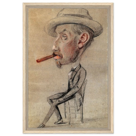 Caricature of a Man with a Big Cigar by Claude Monet | Vintage wall art print - Framed Canvas - 40x60 cm / 16x24″ - Wood frame