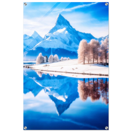 frozen reflections of majesty snowy mountain landscape wall art print60x90 cm / 24x36″Wood Prints