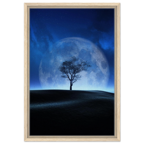 lunar silence a moonlit whisper in the night dreamy digital fantasy landscape wall art print50x75 cm / 20x30″Framed Canvas