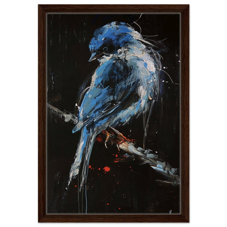 Celestial Bluebird | modern abstract wildlife wall art print - 40x60 cm / 16x24″ - Framed Canvas - Dark wood frame
