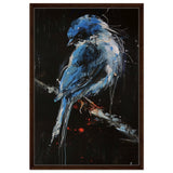 Celestial Bluebird | modern abstract wildlife wall art print - 60x90 cm / 24x36″ - Framed Canvas - Dark wood frame