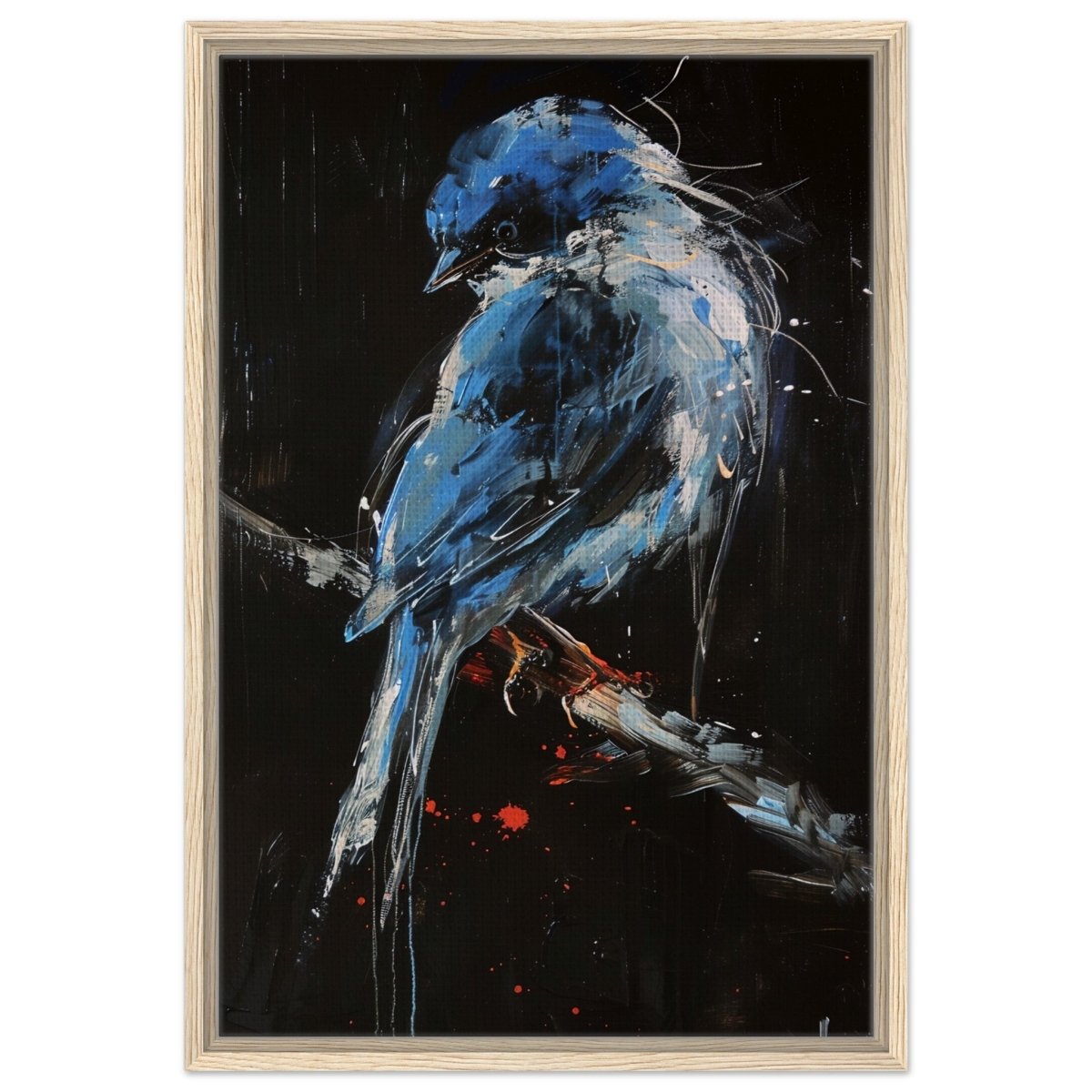 Celestial Bluebird | modern abstract wildlife wall art print - 50x75 cm / 20x30″ - Framed Canvas - Wood frame