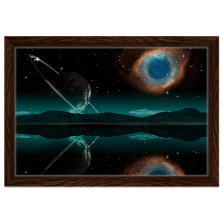 "Celestial Reflections" – A Portal Beyond the Stars | Wall art Print - Framed Canvas - 30x45 cm / 12x18″ - Dark wood frame