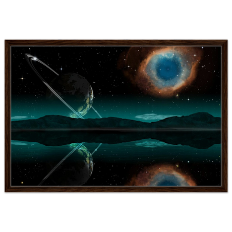 "Celestial Reflections" – A Portal Beyond the Stars | Wall art Print - Framed Canvas - 60x90 cm / 24x36″ - Dark wood frame