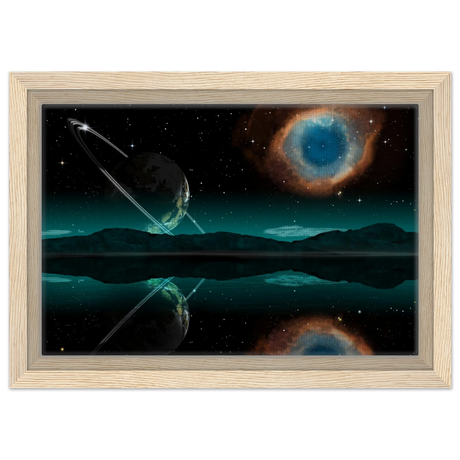 "Celestial Reflections" – A Portal Beyond the Stars | Wall art Print - Framed Canvas - 20x30 cm / 8x12″ - Wood frame