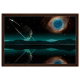 "Celestial Reflections" – A Portal Beyond the Stars | Wall art Print - Framed Canvas - 50x75 cm / 20x30″ - Dark wood frame