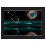 "Celestial Reflections" – A Portal Beyond the Stars | Wall art Print - Framed Canvas - 20x30 cm / 8x12″ - Black frame