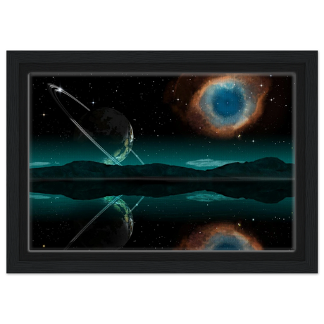 "Celestial Reflections" – A Portal Beyond the Stars | Wall art Print - Framed Canvas - 20x30 cm / 8x12″ - Black frame