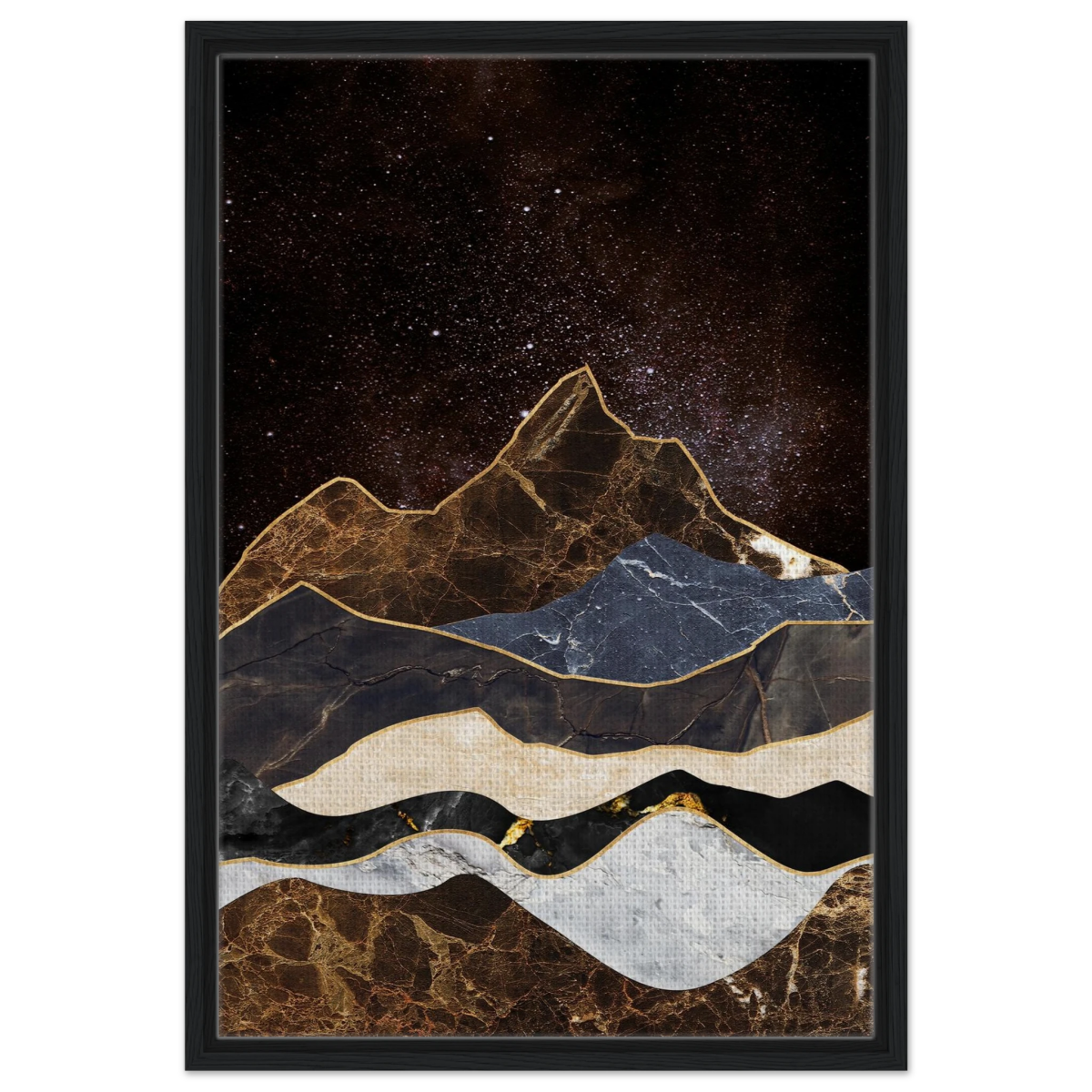 "Celestial Ridges" – Marbled Mountain Majesty | Wall Art Print - Framed Canvas - 50x75 cm / 20x30″ - Black frame
