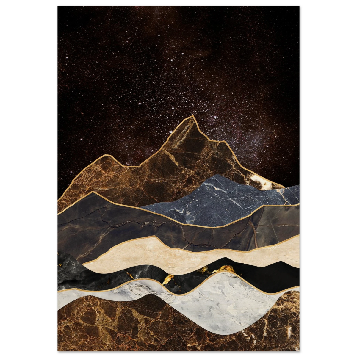 "Celestial Ridges" – Marbled Mountain Majesty | Wall Art Print - Wood Prints - 70x100 cm / 28x40″ - 