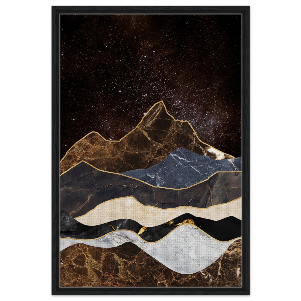 "Celestial Ridges" – Marbled Mountain Majesty | Wall Art Print - Framed Canvas - 60x90 cm / 24x36″ - Black frame