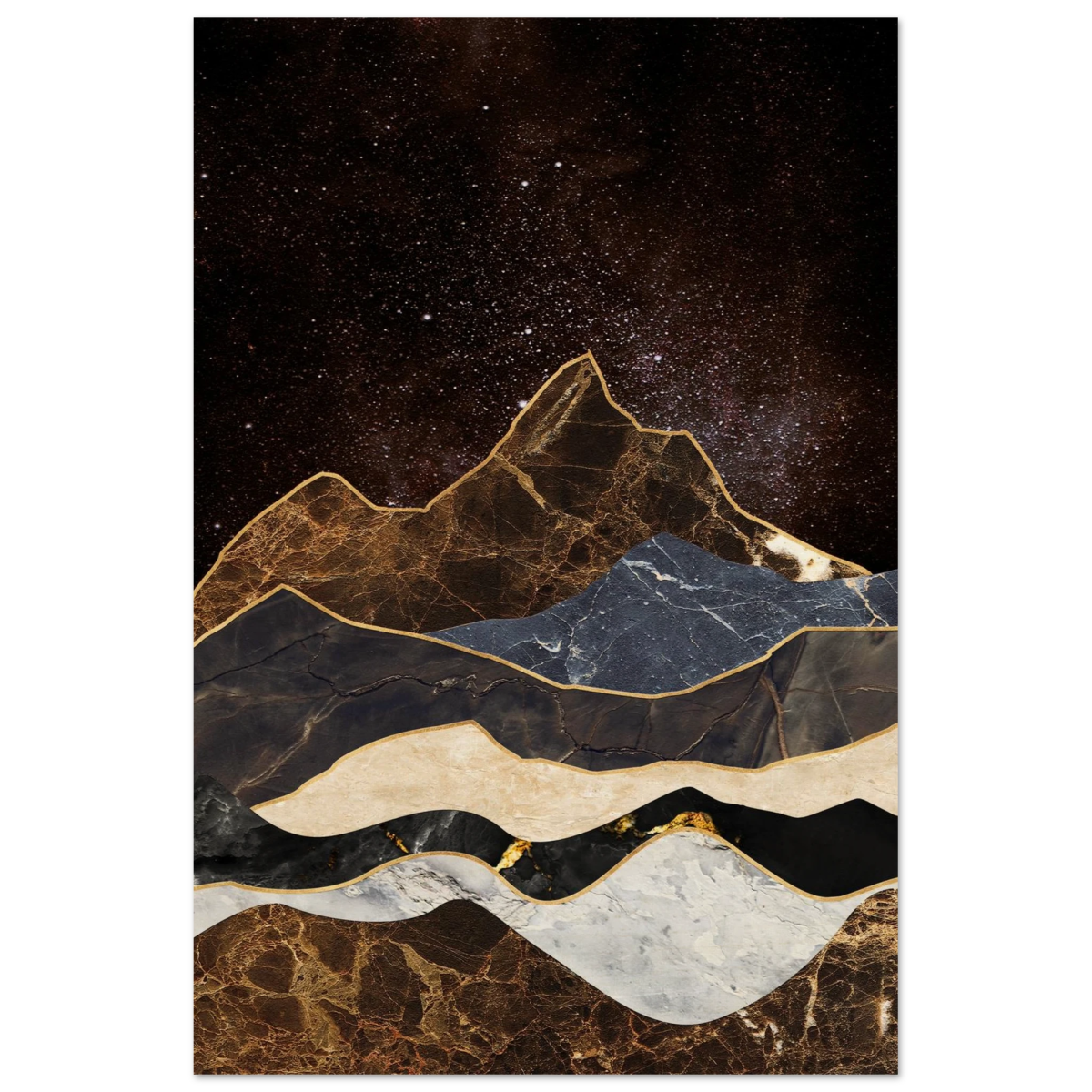 "Celestial Ridges" – Marbled Mountain Majesty | Wall Art Print - Wood Prints - 30x45 cm / 12x18″ - 