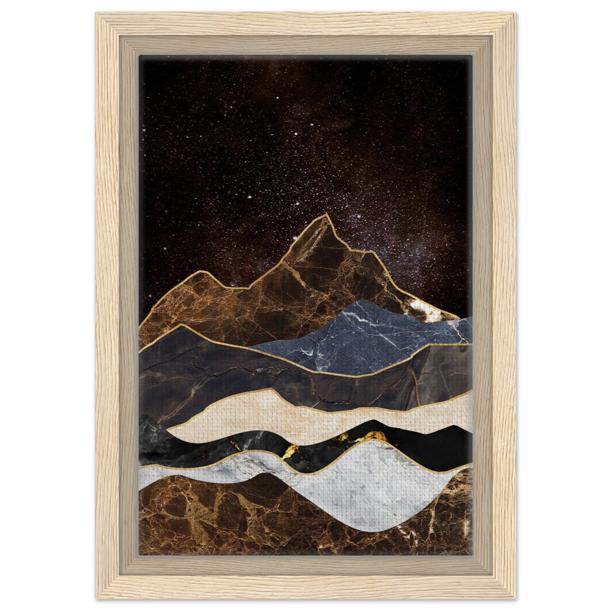 "Celestial Ridges" – Marbled Mountain Majesty | Wall Art Print - Framed Canvas - 20x30 cm / 8x12″ - Wood frame