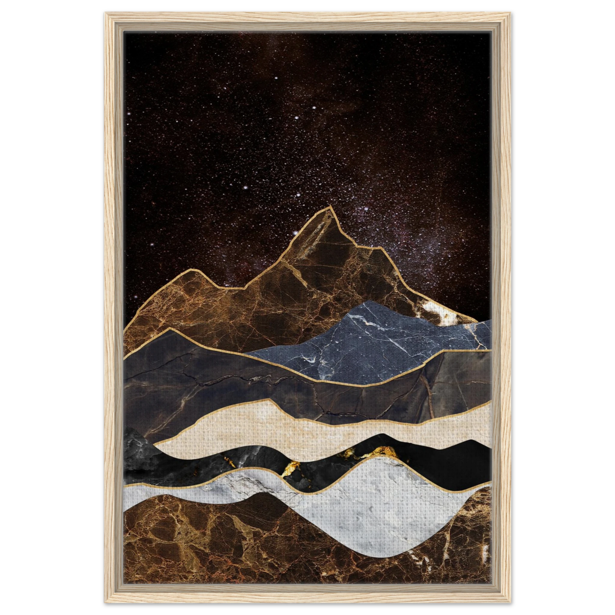"Celestial Ridges" – Marbled Mountain Majesty | Wall Art Print - Framed Canvas - 50x75 cm / 20x30″ - Wood frame