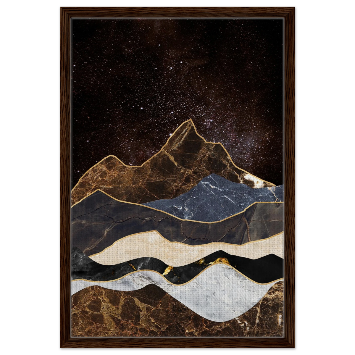 "Celestial Ridges" – Marbled Mountain Majesty | Wall Art Print - Framed Canvas - 50x75 cm / 20x30″ - Dark wood frame