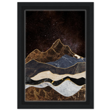 "Celestial Ridges" – Marbled Mountain Majesty | Wall Art Print - Framed Canvas - 20x30 cm / 8x12″ - Black frame